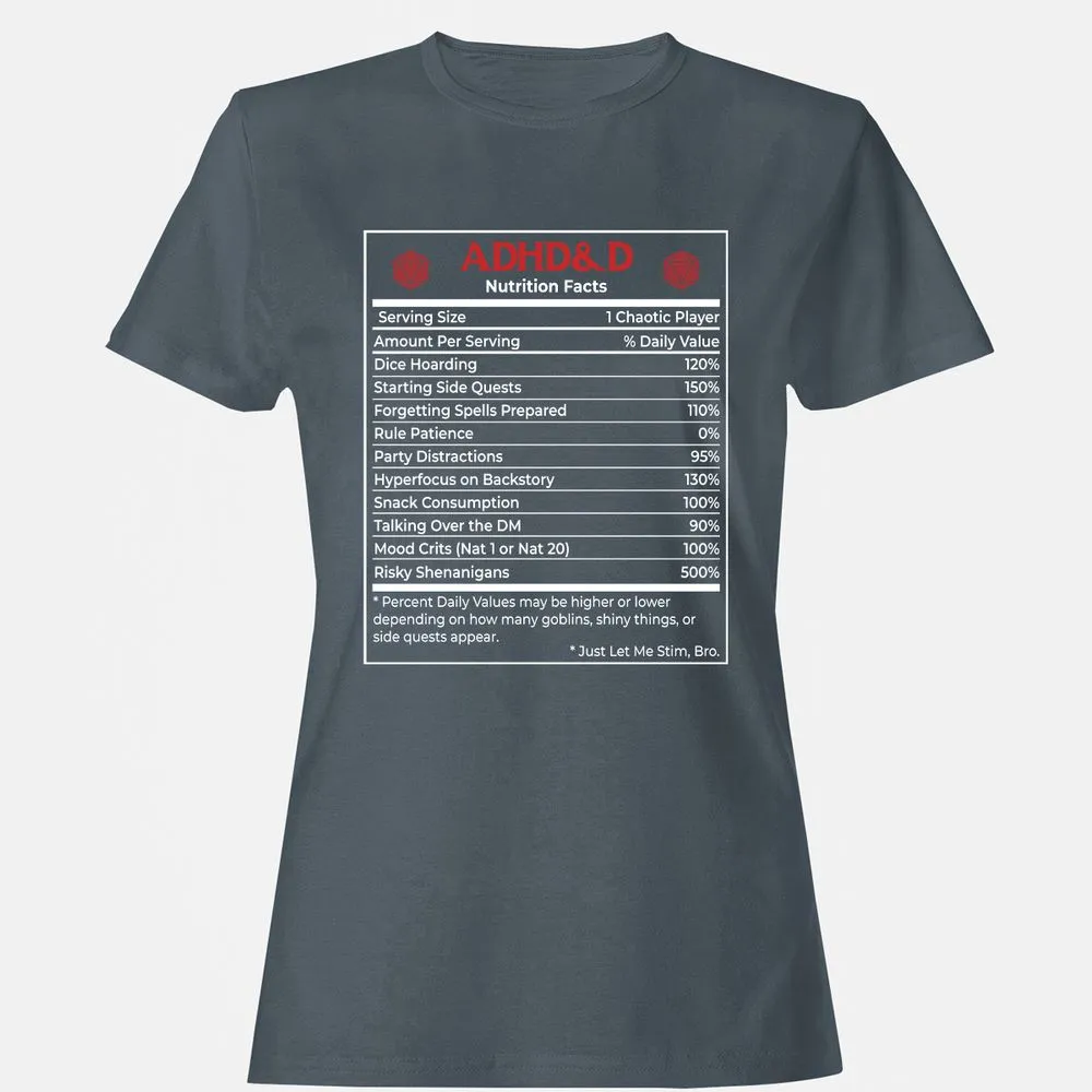 ADHD&D Nutrition Facts Women's T-Shirt - Charcoal - 3
