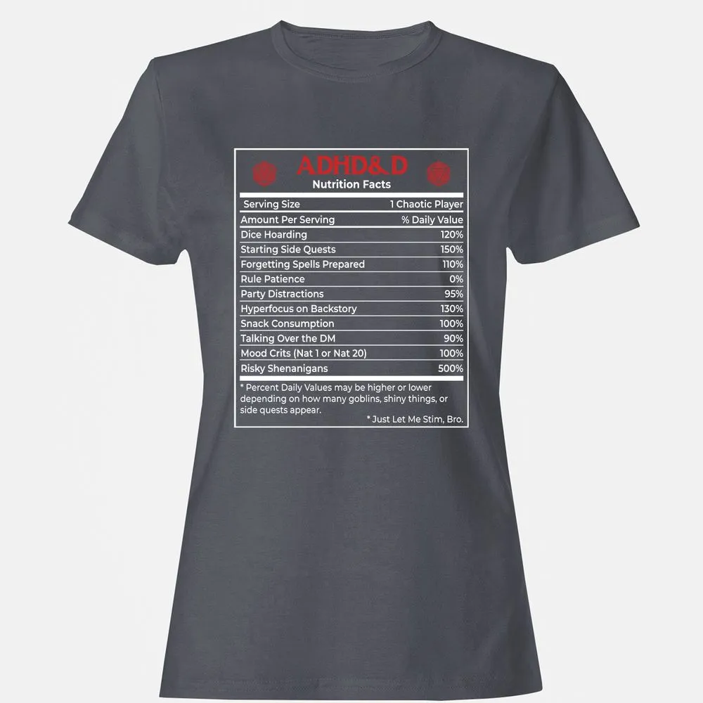 ADHD&D Nutrition Facts Women's T-Shirt - Dark Heather - 5