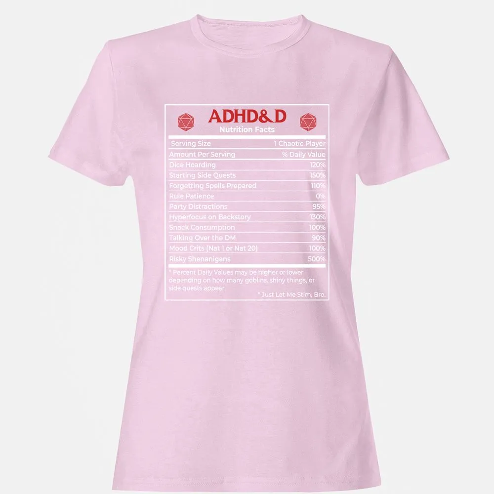 ADHD&D Nutrition Facts Women's T-Shirt - Light Pink - 9