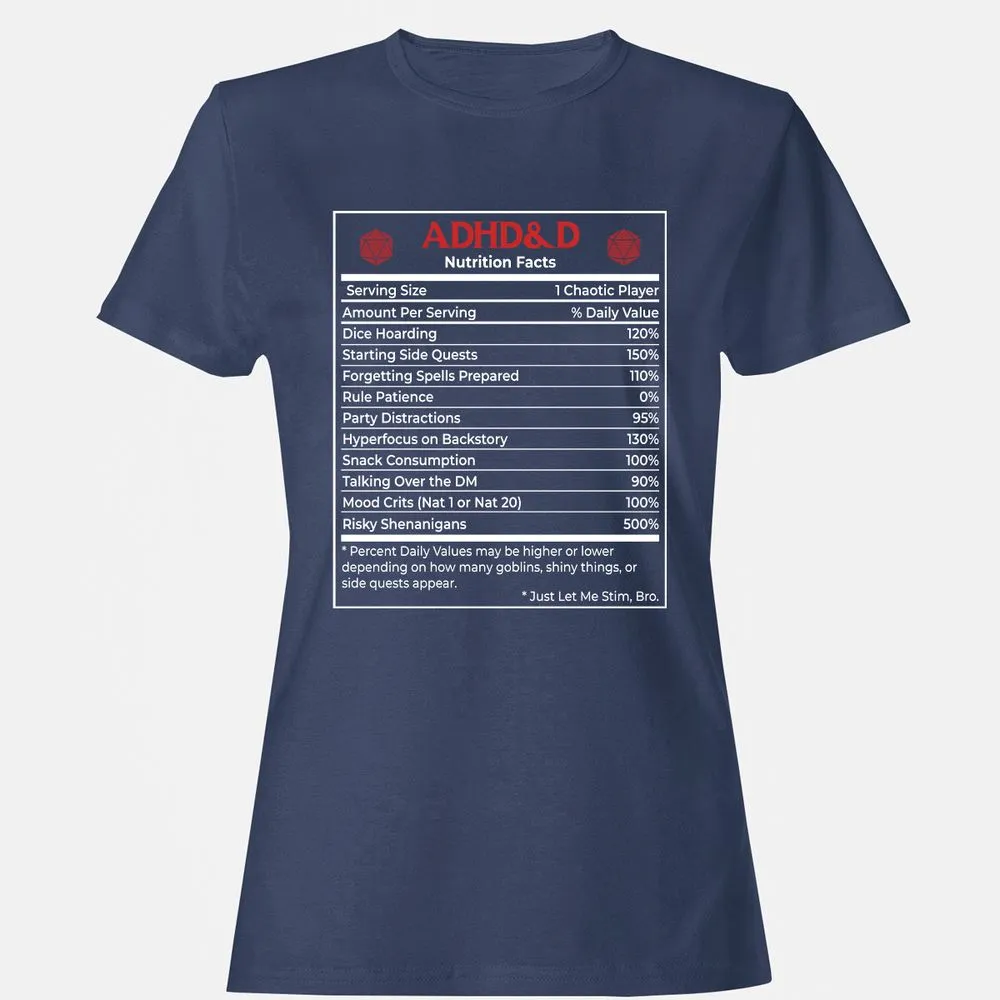ADHD&D Nutrition Facts Women's T-Shirt - Navy - 10
