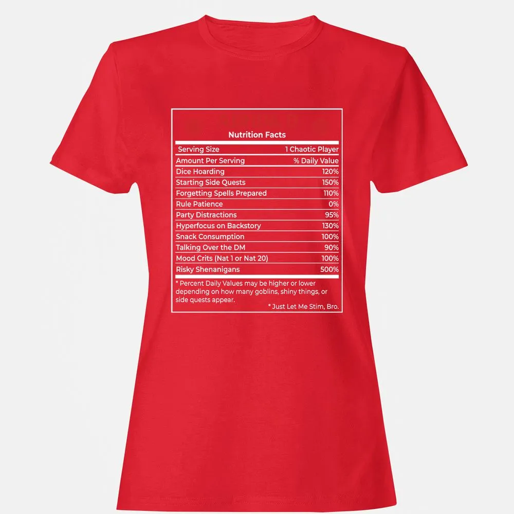 ADHD&D Nutrition Facts Women's T-Shirt - Red - 13