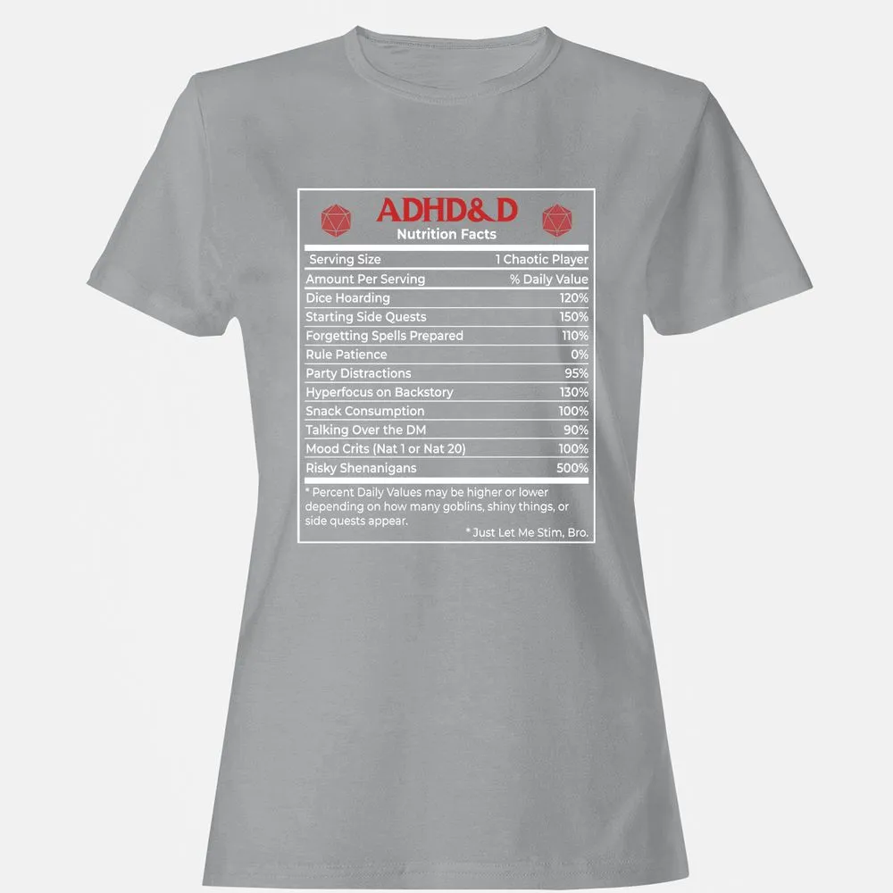 ADHD&D Nutrition Facts Women's T-Shirt - Sport Grey - 15