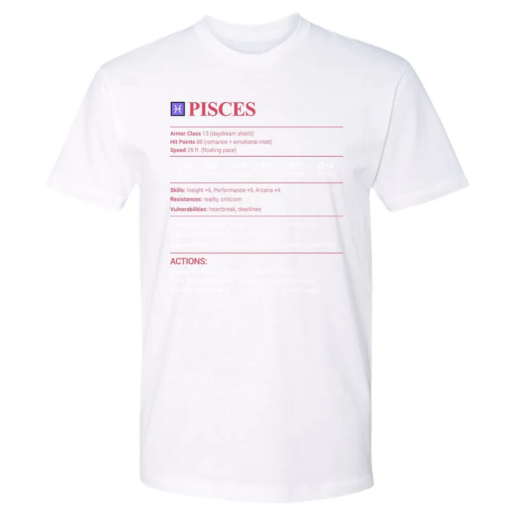 Pisces Stats Premium Unisex T-Shirt - White - 4