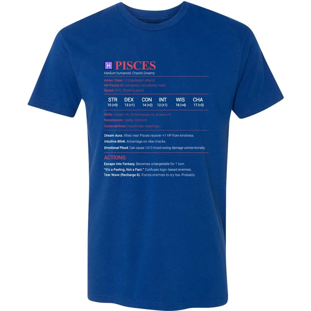 Pisces Stats Premium Unisex T-Shirt - Royal - 10