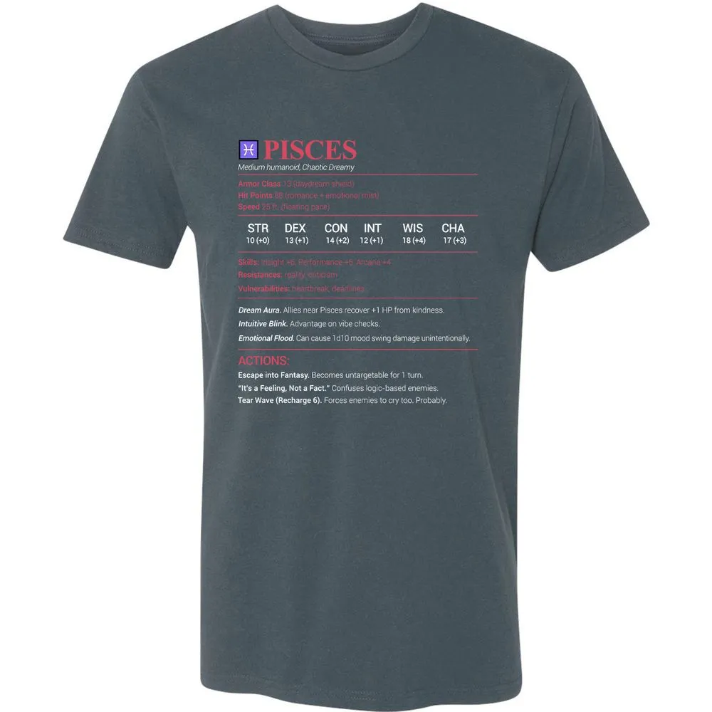 Pisces Stats Premium Unisex T-Shirt - Indigo - 15