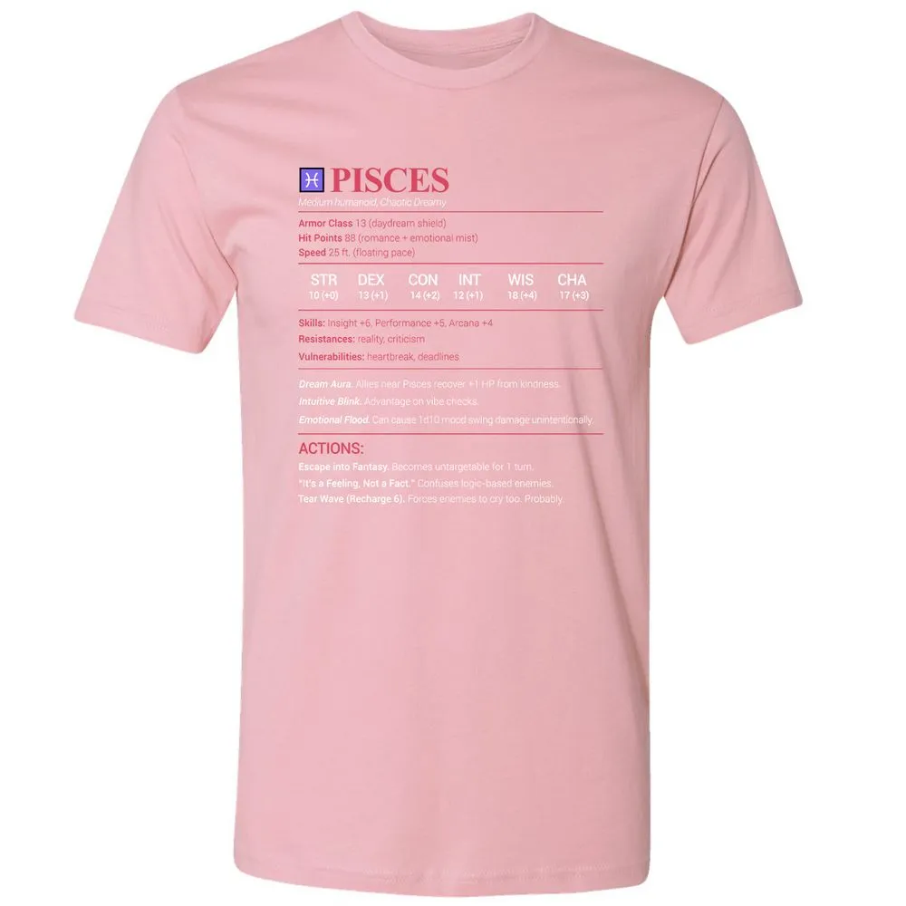 Pisces Stats Premium Unisex T-Shirt - Light Pink - 3
