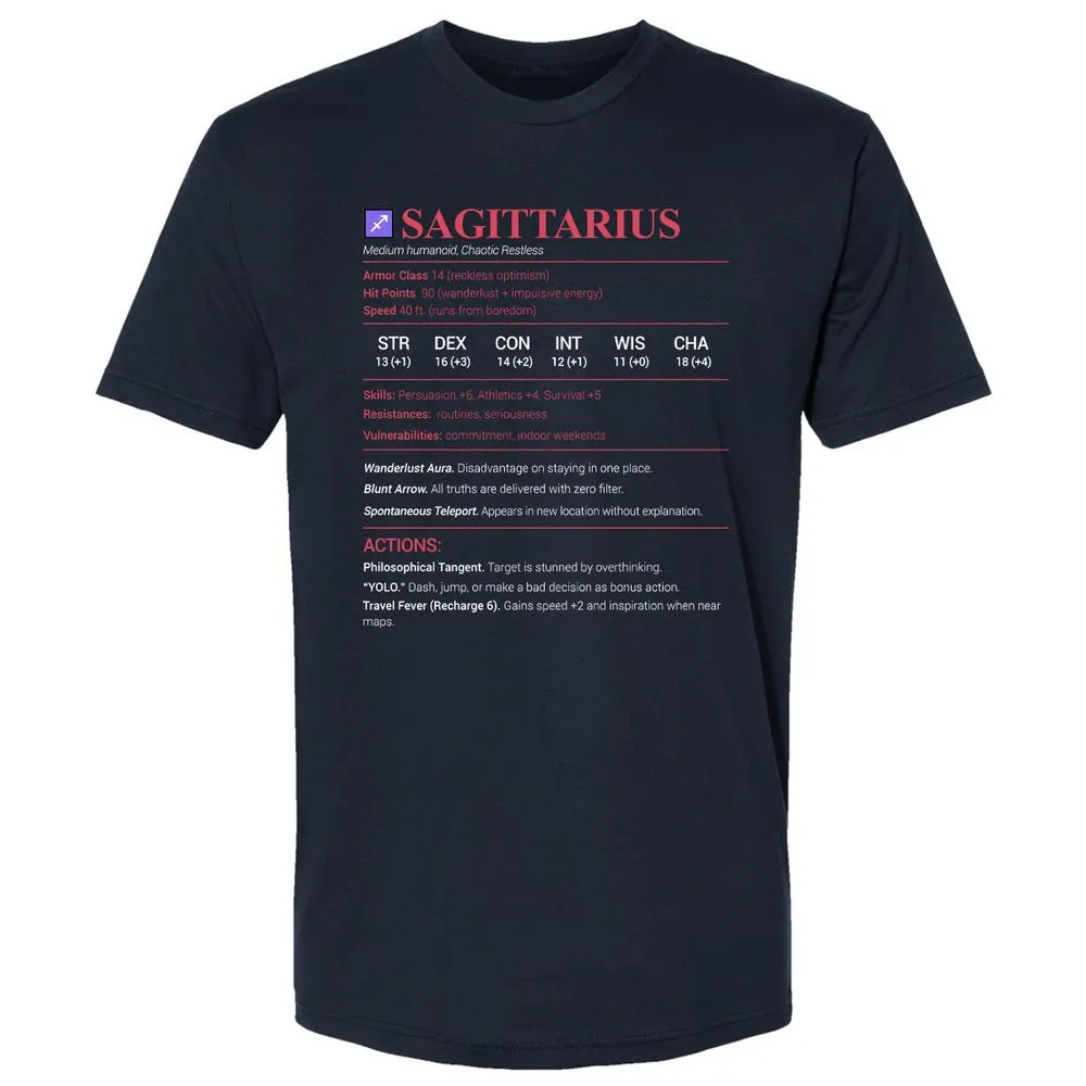 Sagittarius Stats Premium Unisex T-Shirt - Midnight Navy - 2