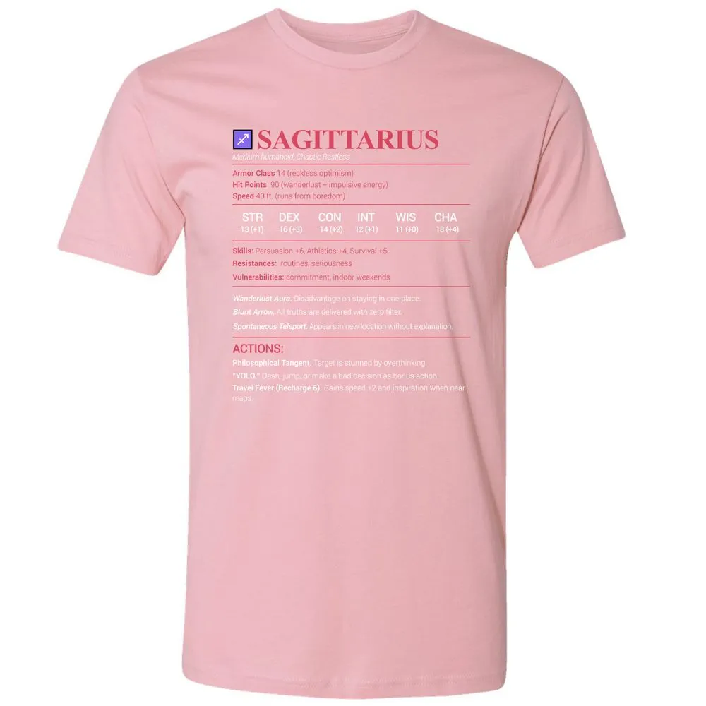 Sagittarius Stats Premium Unisex T-Shirt - Light Pink - 3