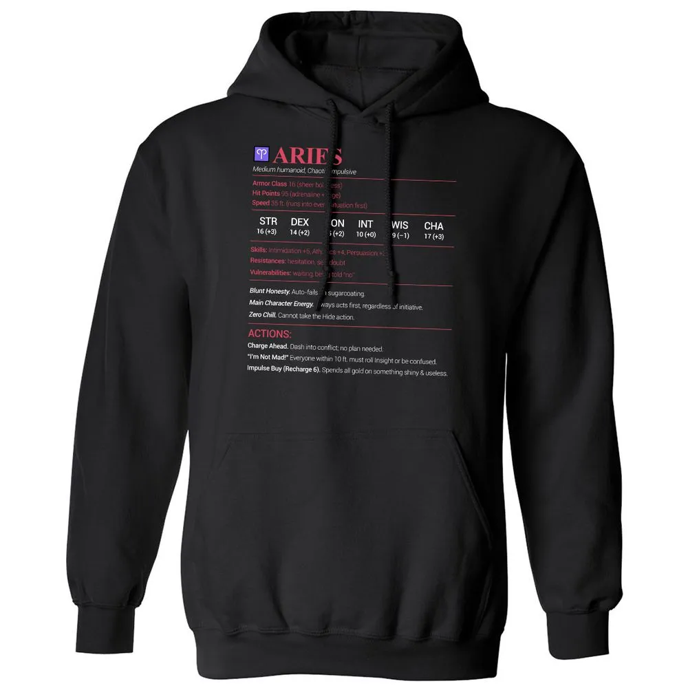 Aries Stats Classic Unisex Hoodie - Black - 1