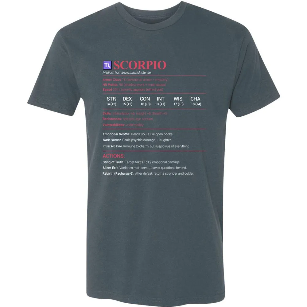 Scorpio Stats Premium Unisex T-Shirt - Indigo - 15