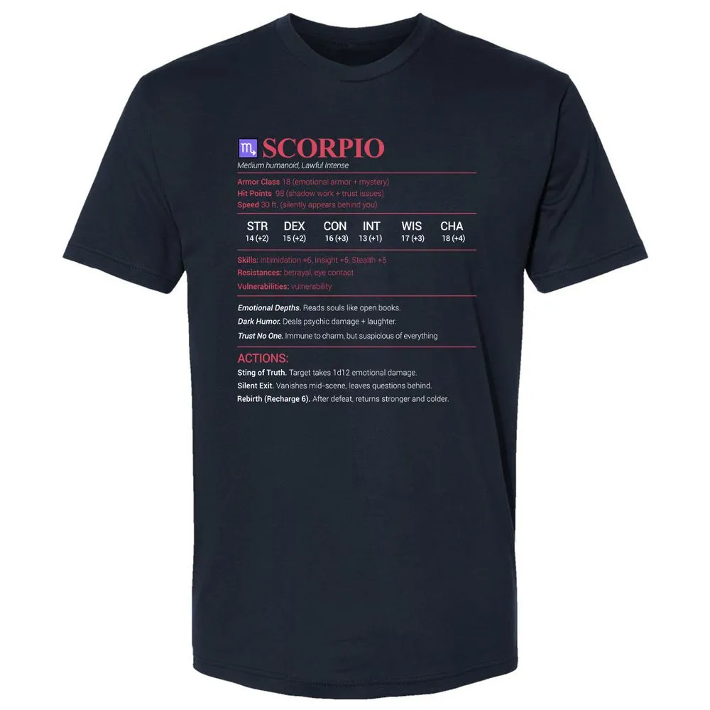 Scorpio Stats Premium Unisex T-Shirt - Midnight Navy - 2