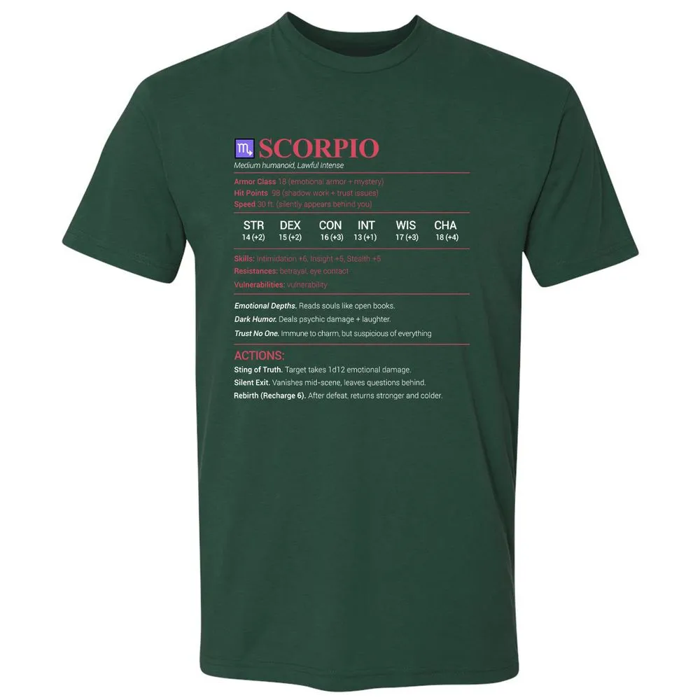 Scorpio Stats Premium Unisex T-Shirt - Forest Green - 13