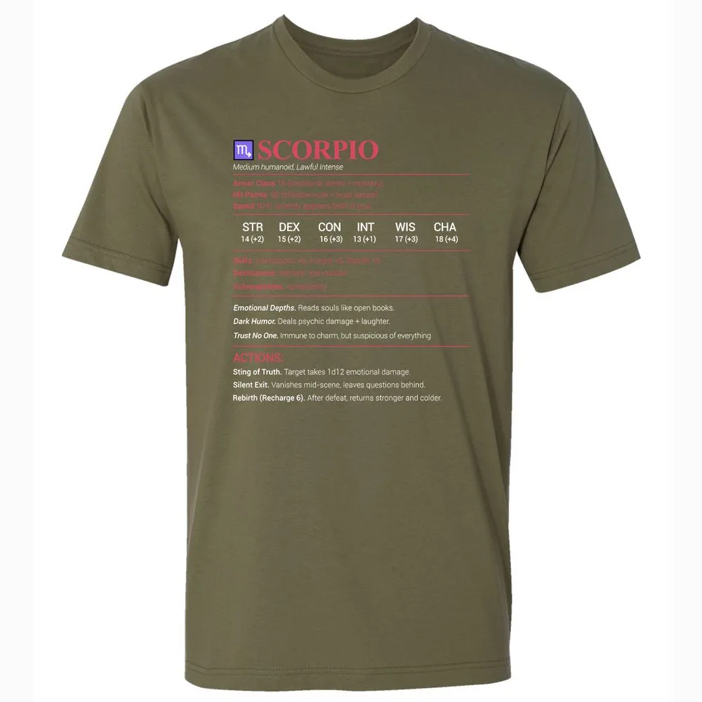 Scorpio Stats Premium Unisex T-Shirt - Military Green - 5