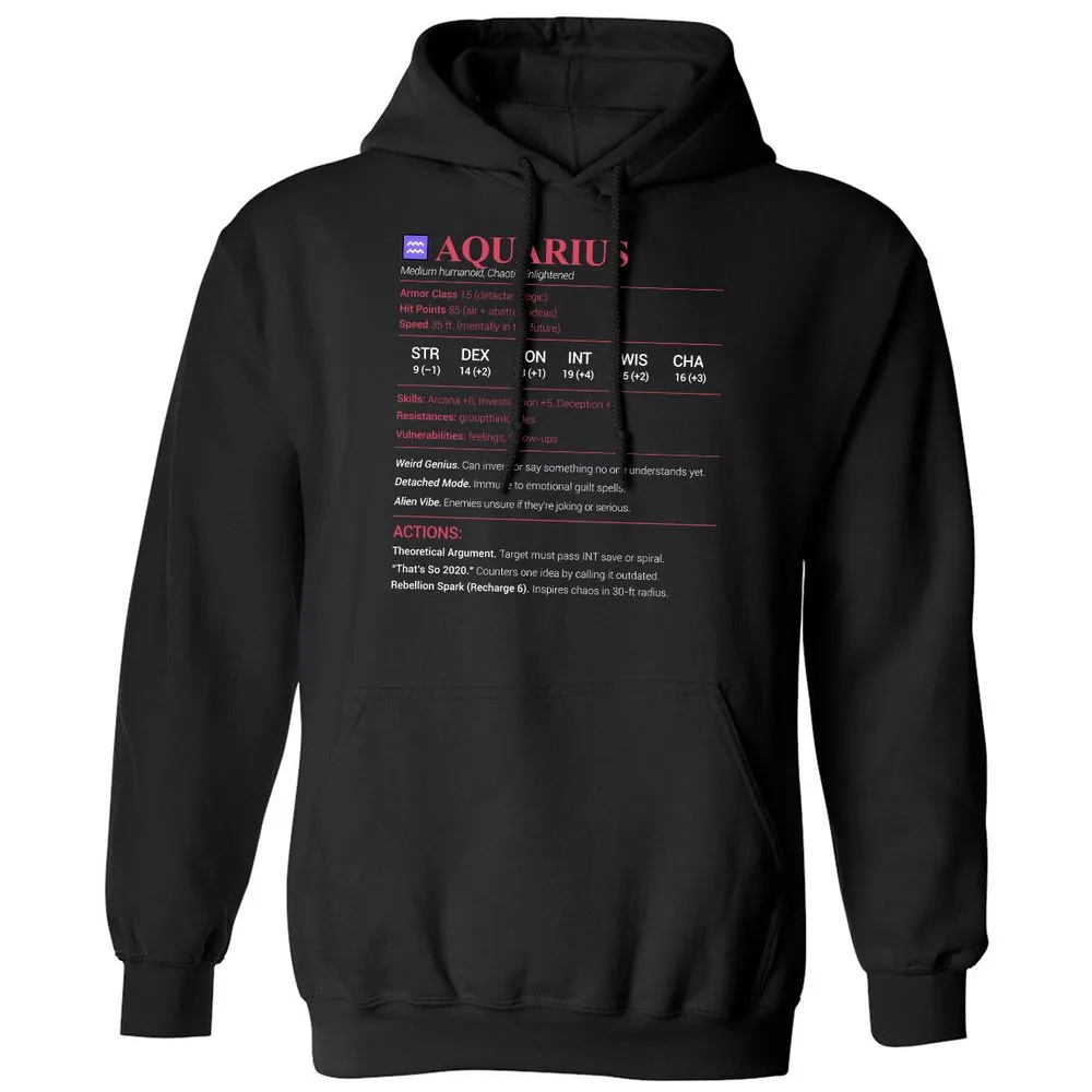 Aquarius Stats Classic Unisex Hoodie - Black - 1