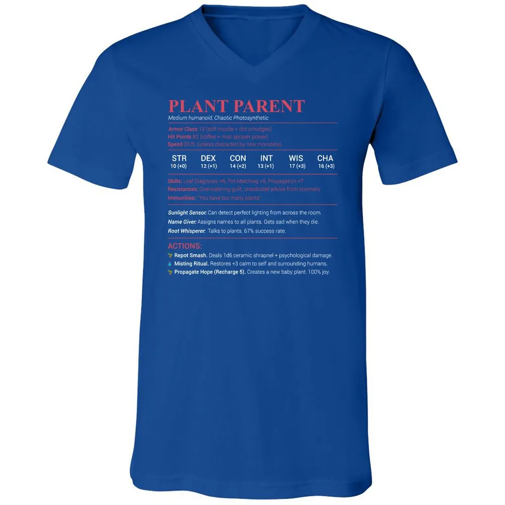Plant Parent Stats Unisex V-Neck T-Shirt - True Royal - 4