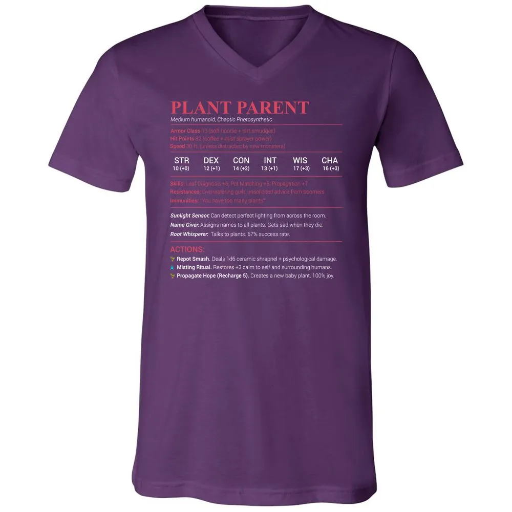 Plant Parent Stats Unisex V-Neck T-Shirt - Team Purple - 9