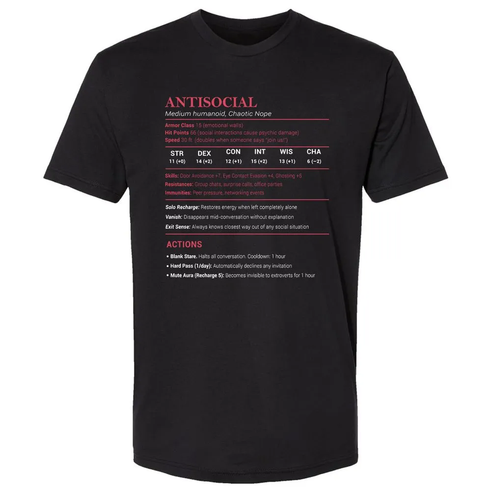 Antisocial Stats Premium Unisex T-Shirt - Black - 1