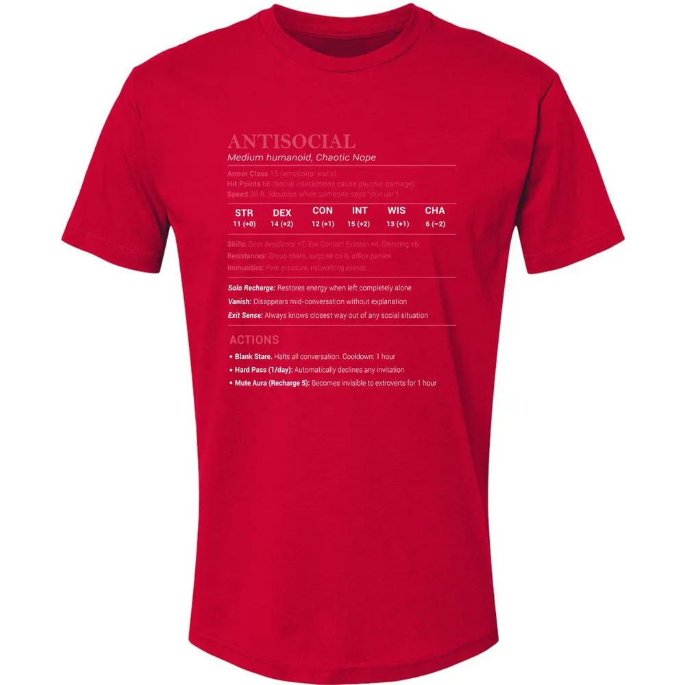 Antisocial Stats Premium Unisex T-Shirt - Red - 6
