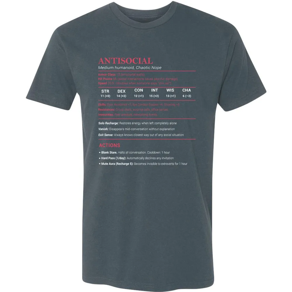 Antisocial Stats Premium Unisex T-Shirt - Indigo - 15