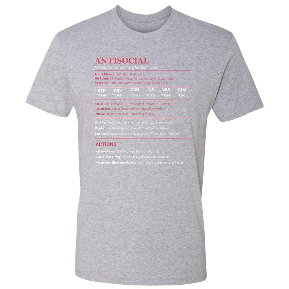 Antisocial Stats Premium Unisex T-Shirt - Heather Grey - 9