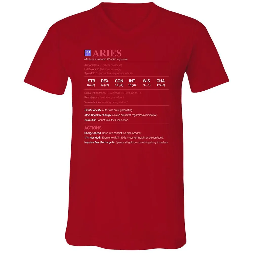 Aries Stats Unisex V-Neck T-Shirt - Red - 3