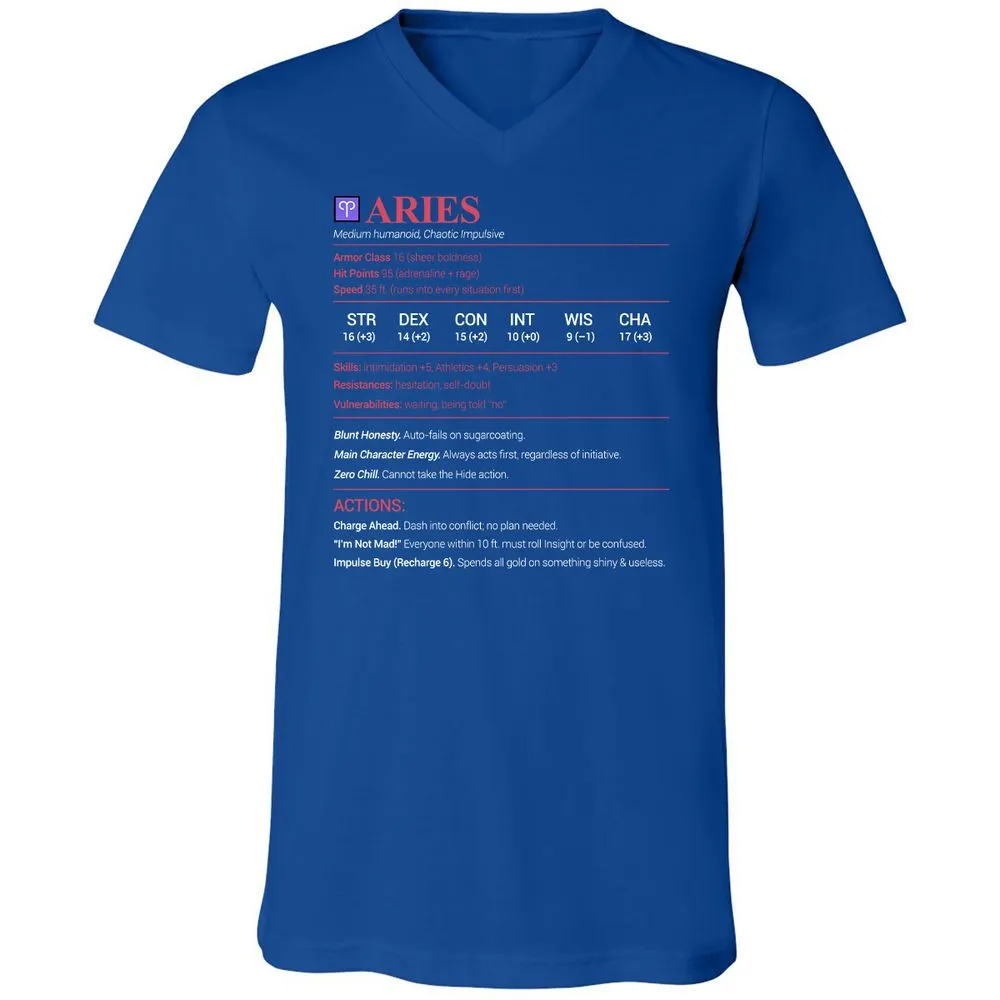 Aries Stats Unisex V-Neck T-Shirt - True Royal - 4