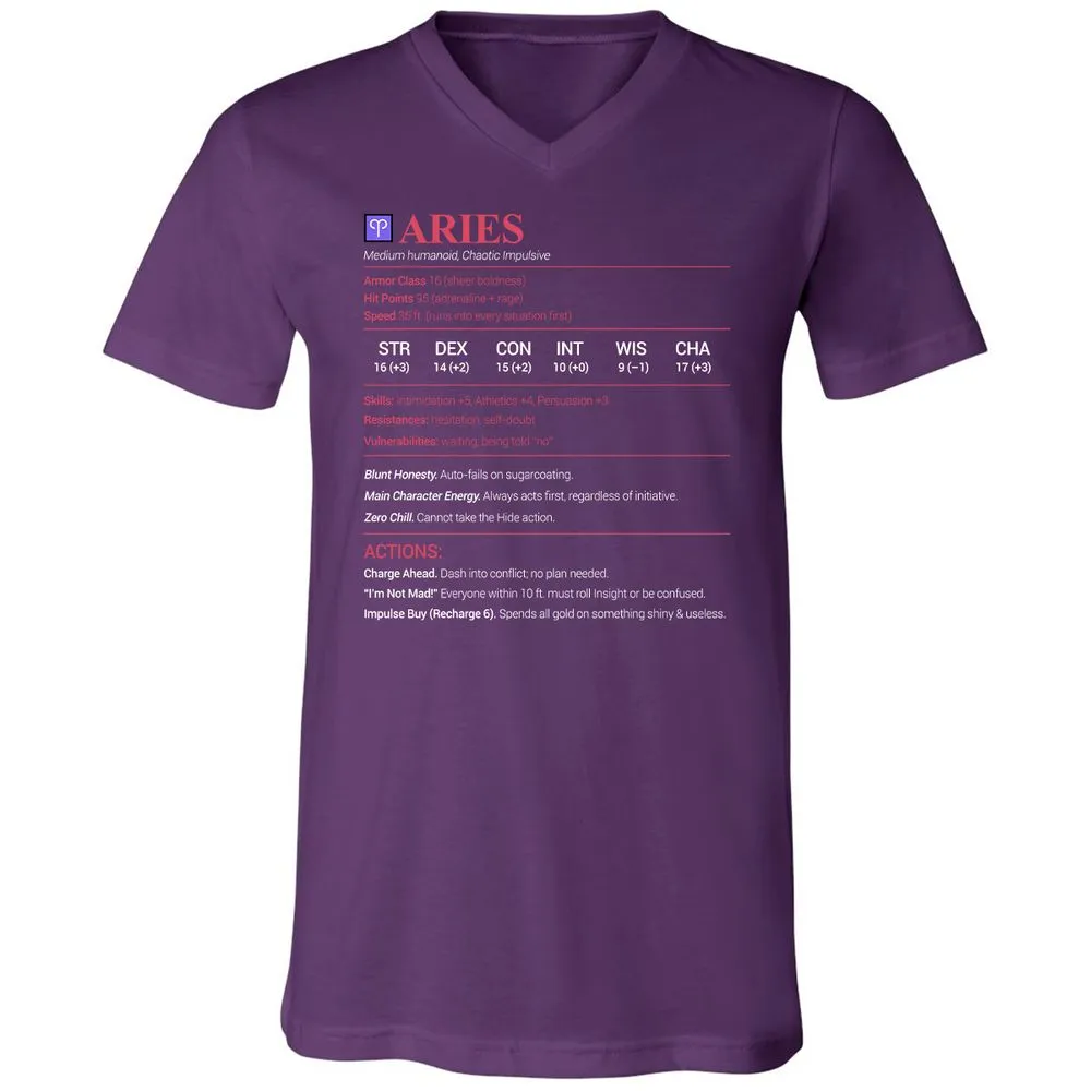 Aries Stats Unisex V-Neck T-Shirt - Team Purple - 9