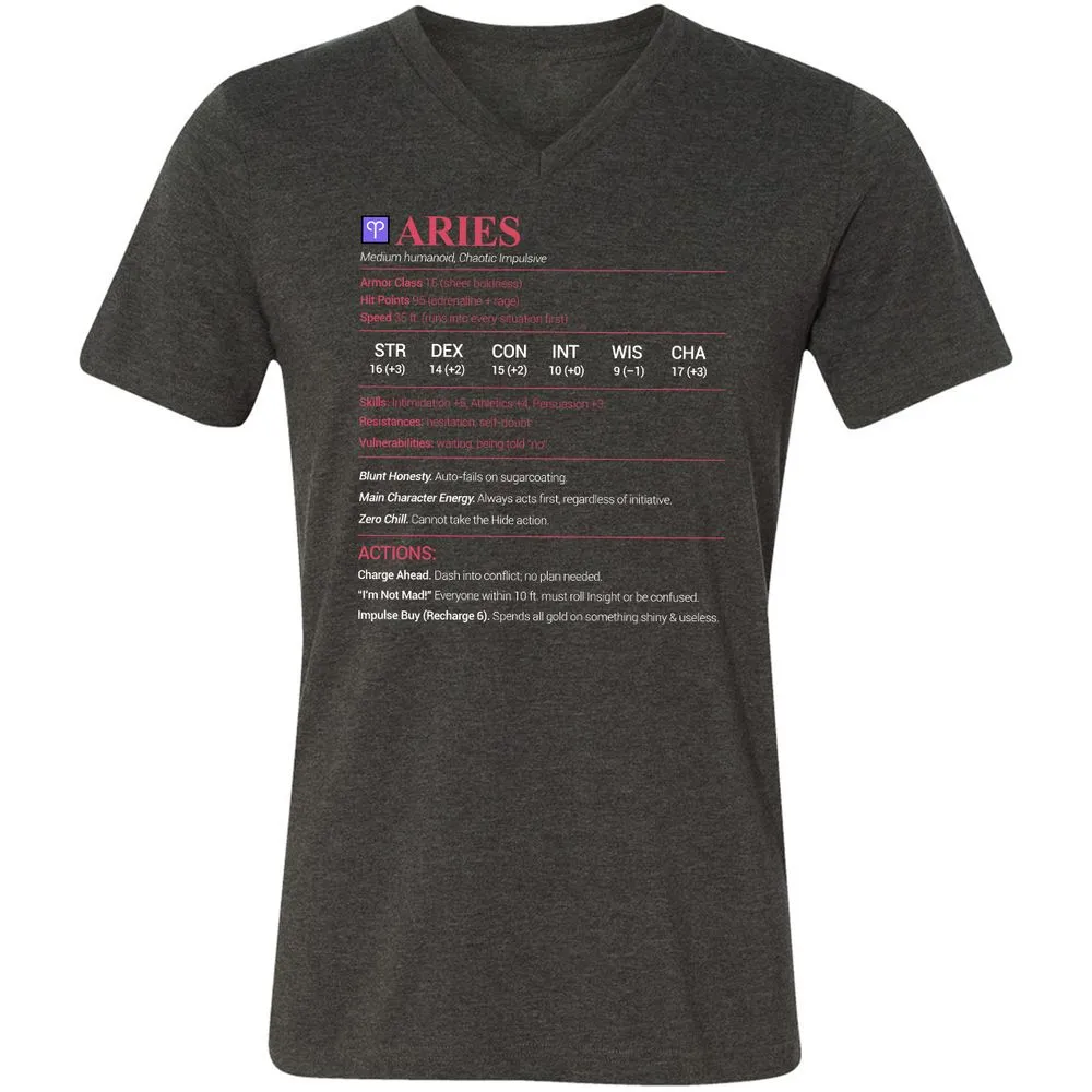 Aries Stats Unisex V-Neck T-Shirt - Dark Grey Heather - 8