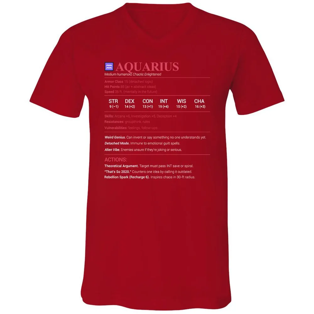 Aquarius Stats Unisex V-Neck T-Shirt - Red - 3