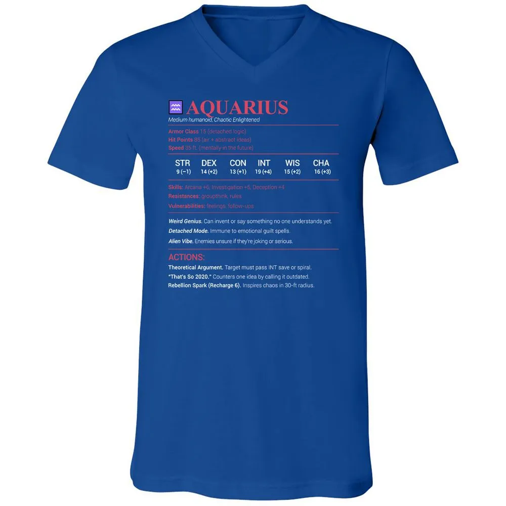 Aquarius Stats Unisex V-Neck T-Shirt - True Royal - 4