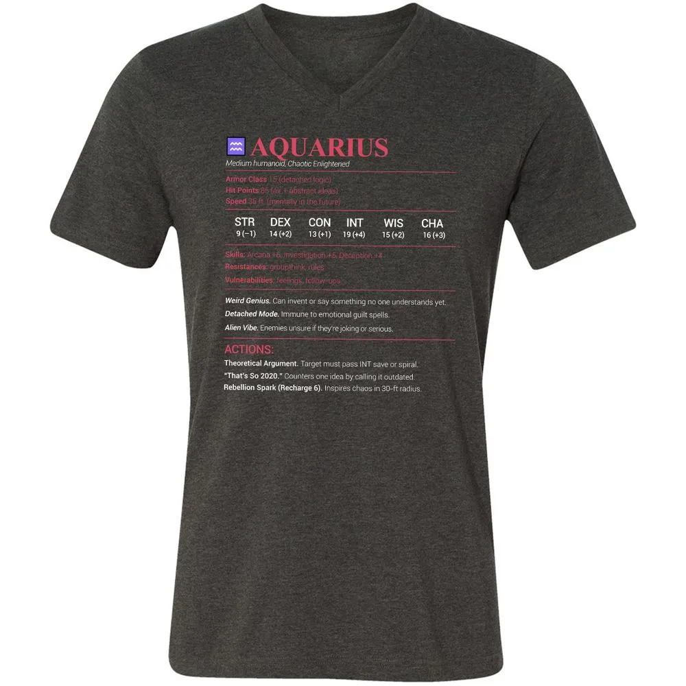 Aquarius Stats Unisex V-Neck T-Shirt - Dark Grey Heather - 8
