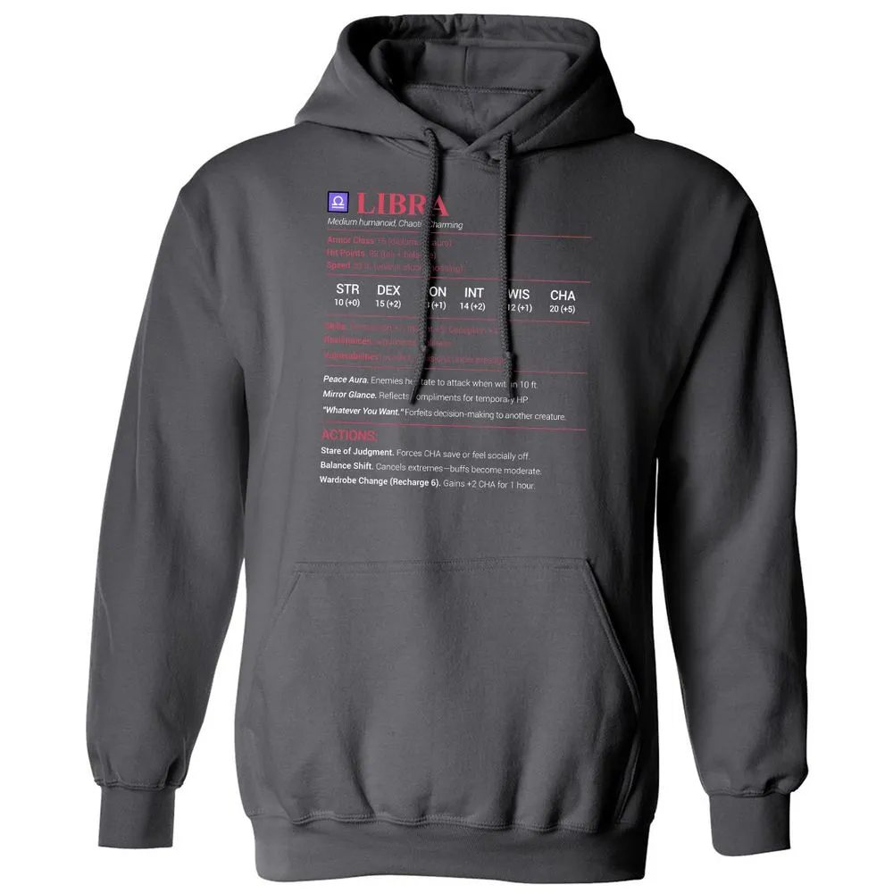 Libra Stats Classic Unisex Hoodie - Charcoal - 7