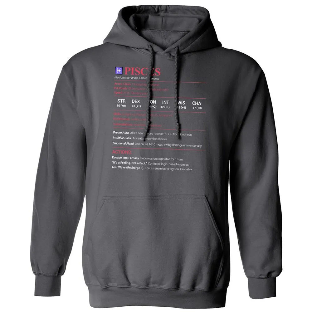 Pisces Stats Classic Unisex Hoodie - Charcoal - 7