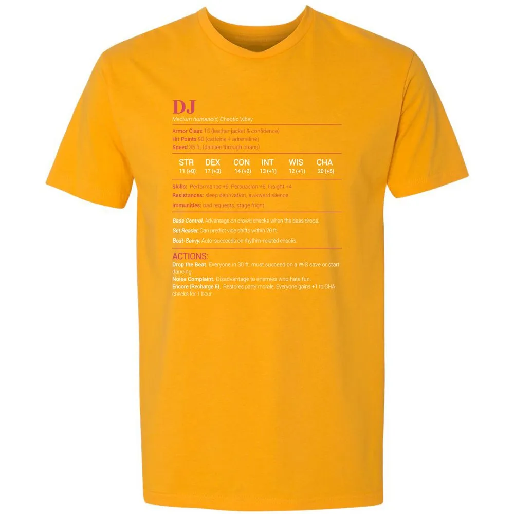 DJ Stats Premium Unisex T-Shirt - Gold - 12