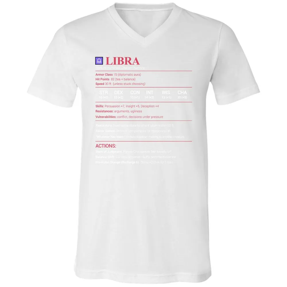 Libra Stats Unisex V-Neck T-Shirt - White - 5