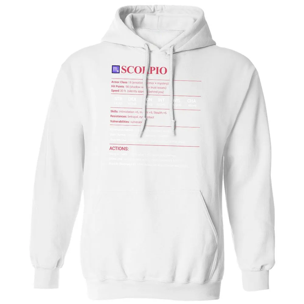 Scorpio Stats Classic Unisex Hoodie - White - 11