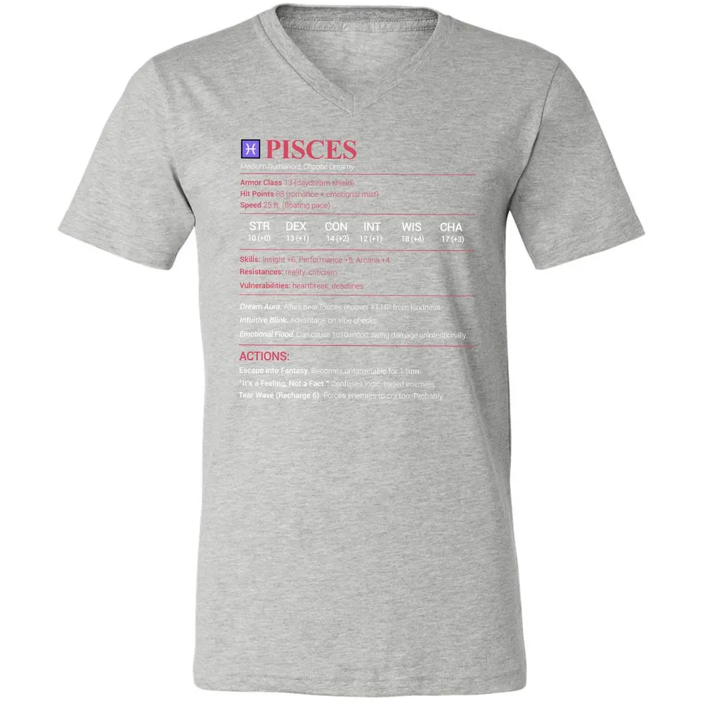 Pisces Stats Unisex V-Neck T-Shirt - Athletic Heather - 7