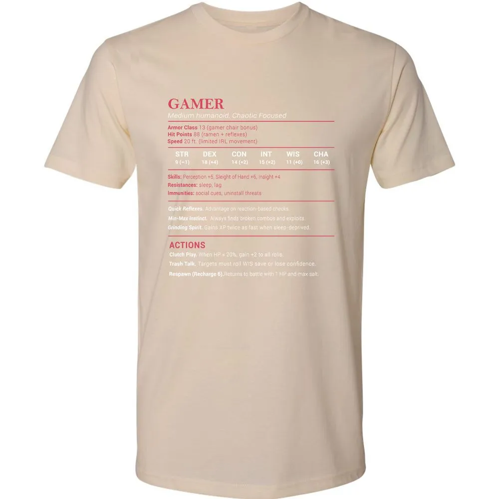 Gamer Stats Premium Unisex T-Shirt - Cream - 14
