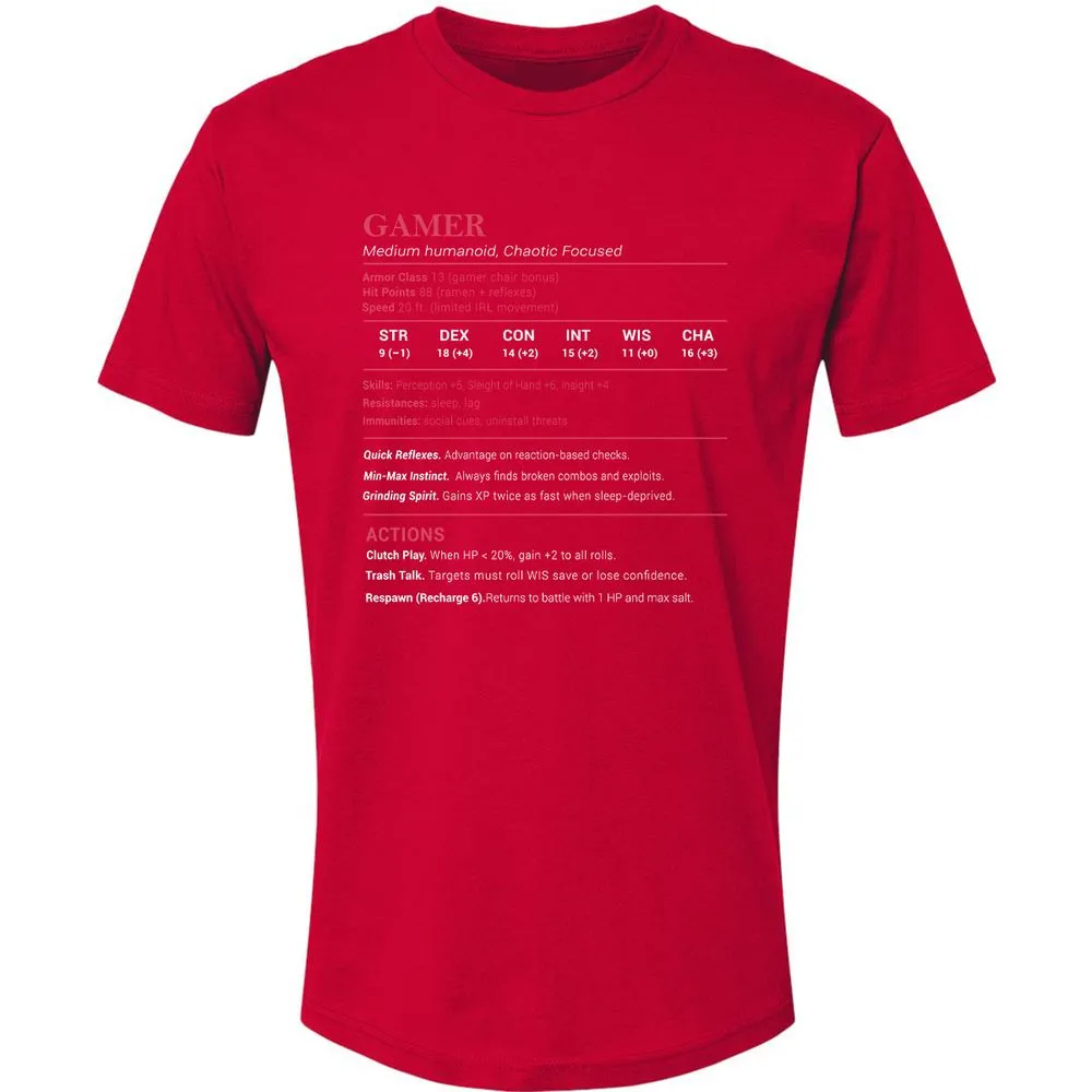 Gamer Stats Premium Unisex T-Shirt - Red - 6