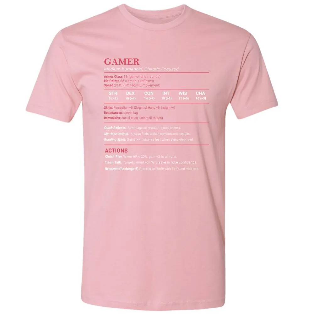 Gamer Stats Premium Unisex T-Shirt - Light Pink - 3