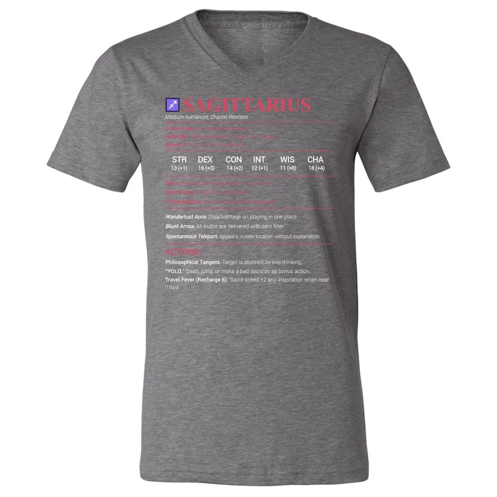 Sagittarius Stats Unisex V-Neck T-Shirt - Deep Heather - 13