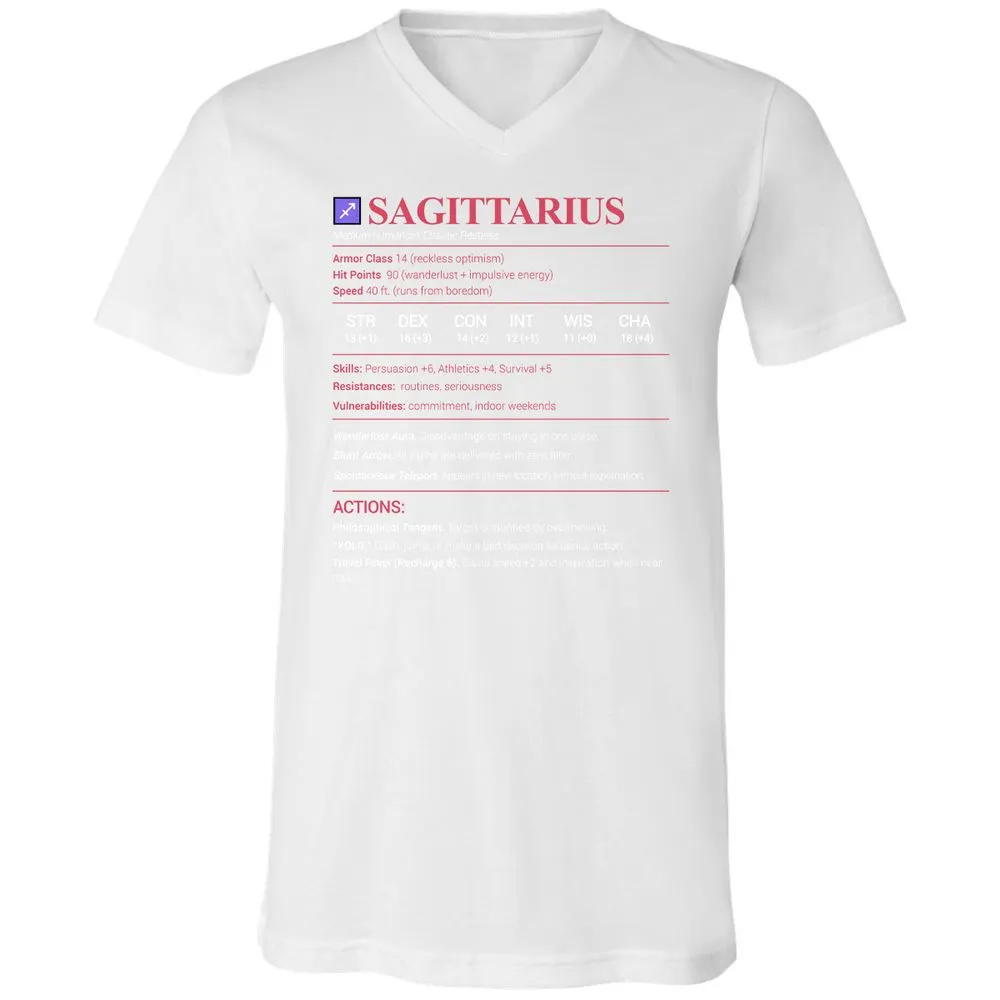 Sagittarius Stats Unisex V-Neck T-Shirt - White - 5