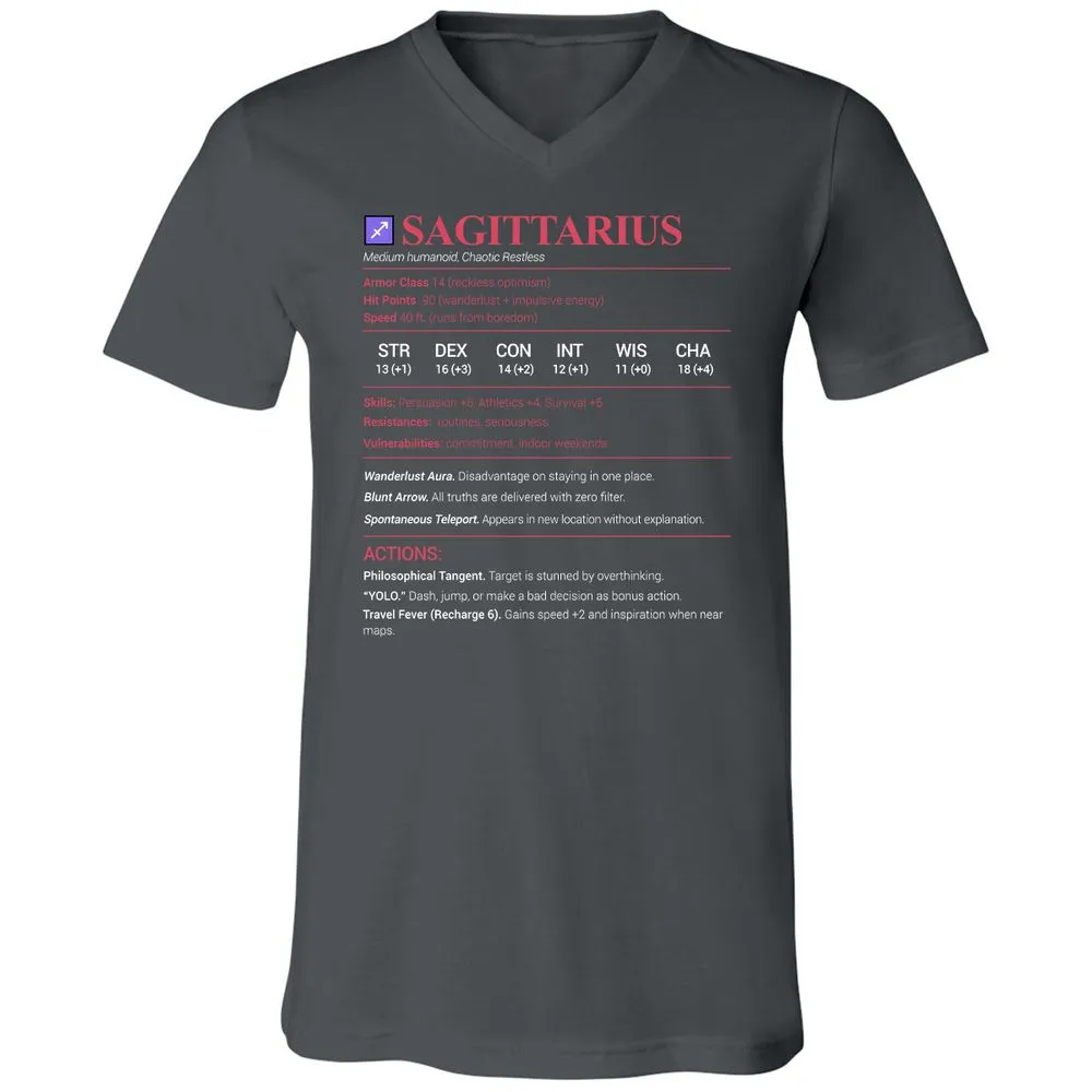 Sagittarius Stats Unisex V-Neck T-Shirt - Asphalt - 12