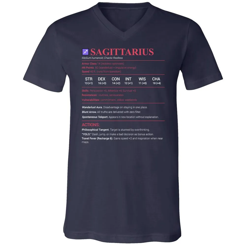 Sagittarius Stats Unisex V-Neck T-Shirt - Navy - 2