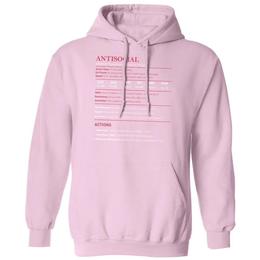 Antisocial Stats Classic Unisex Hoodie - Light Pink - 3
