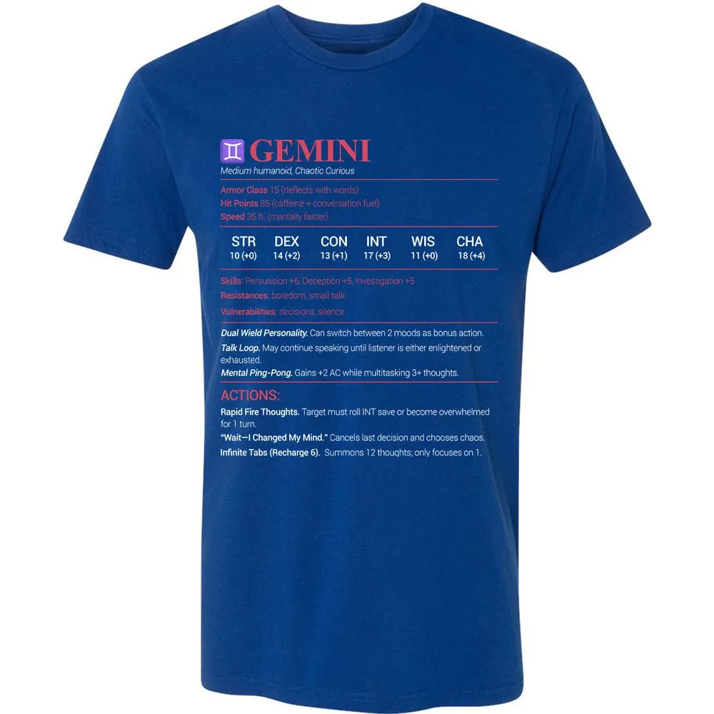 Gemini Stats Premium Unisex T-Shirt - Royal - 10
