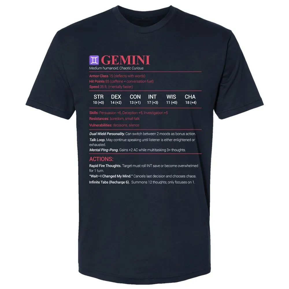 Gemini Stats Premium Unisex T-Shirt - Midnight Navy - 2