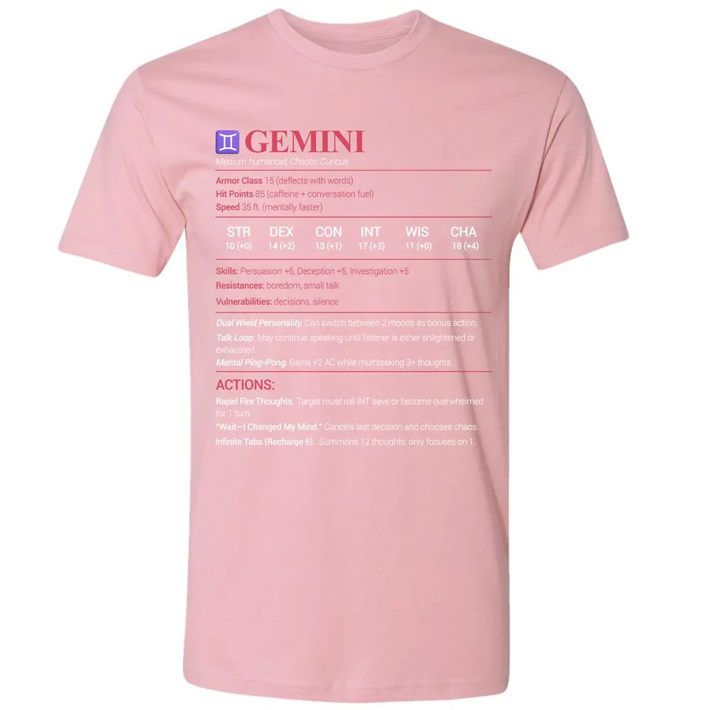 Gemini Stats Premium Unisex T-Shirt - Light Pink - 3