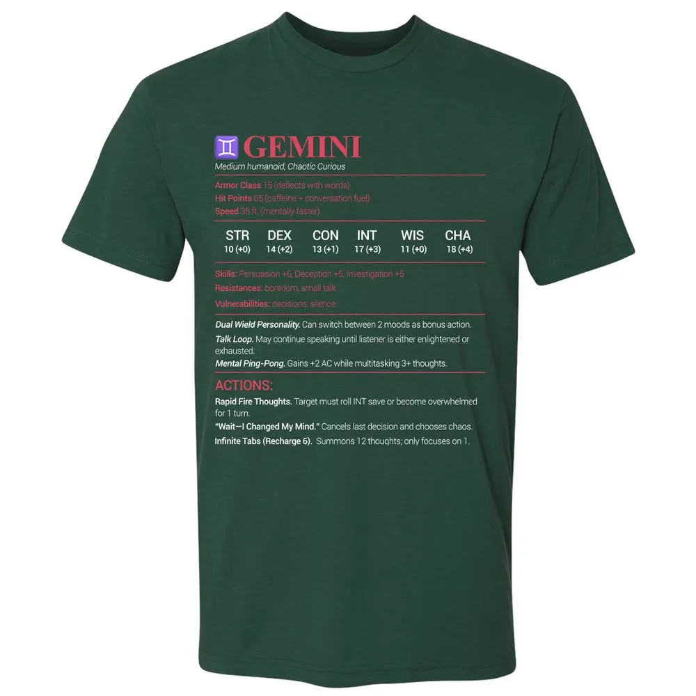 Gemini Stats Premium Unisex T-Shirt - Forest Green - 13