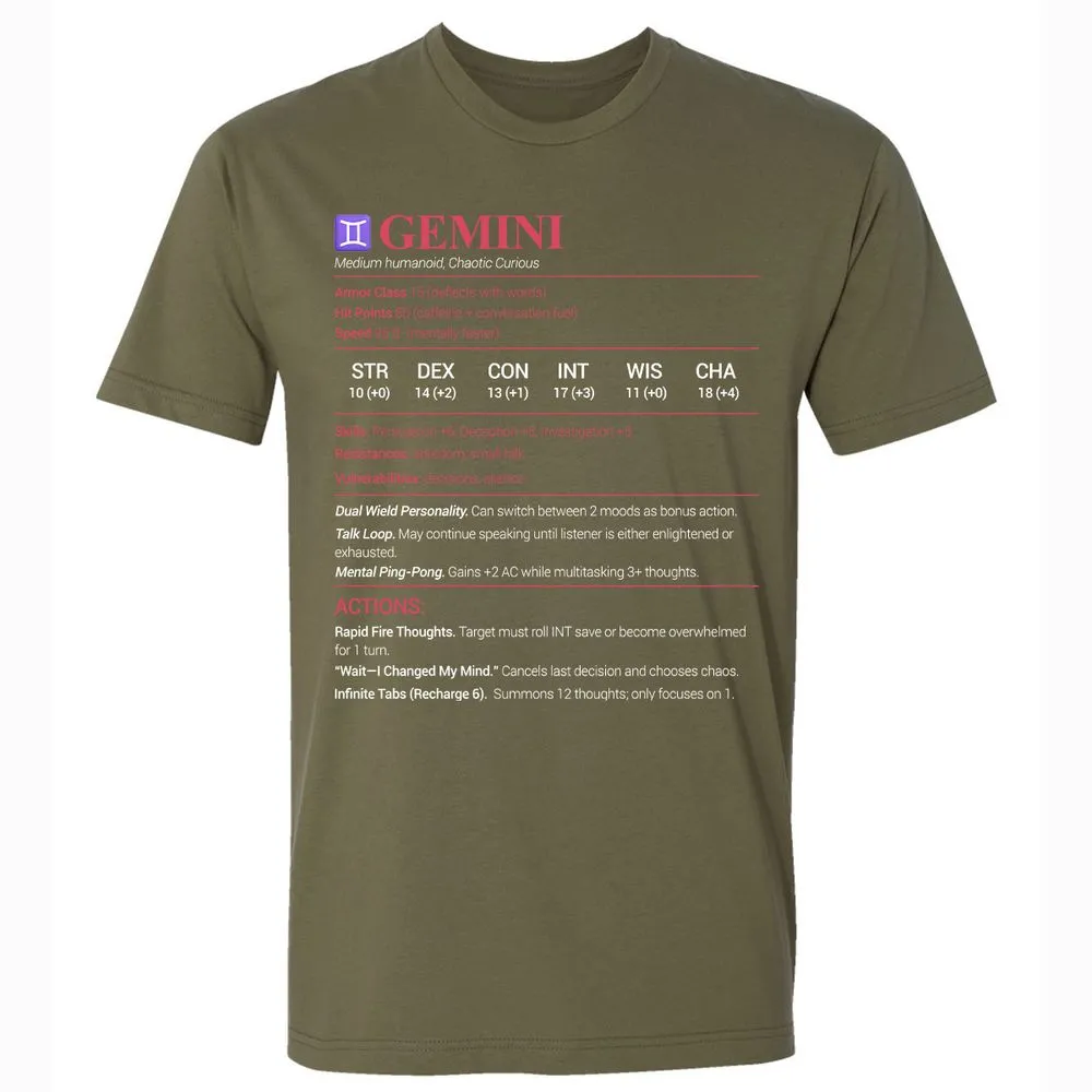 Gemini Stats Premium Unisex T-Shirt - Military Green - 5